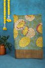 Kalamkari Tussar Blue Saree