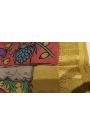 Kalamkari Grey Saree With Diamonds And Cross Lines Border