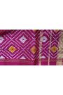 Pochampally Ikat Silk Rani Pink Saree With Floral And Leaf Jaal Border
