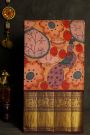 Kalamkari Silk Rust Brown Saree With Peacocks And Geometric Border