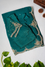 Designer Shimmer Georgette Teal Green Saree