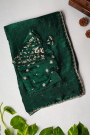 Designer Satin Organza Bottle Green Saree