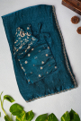 Designer Satin Organza Teal Blue Saree