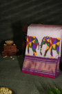 Ikat Silk Off White Saree