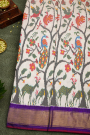 Ikat Silk Off White Saree
