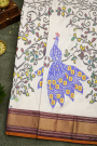 Ikat Silk Off White Saree