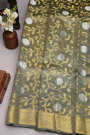 Designer Organza Dark Grey Saree