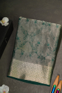 Mysore Crepe Bottle Green Saree